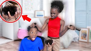 SISTER COMBS OUT BROTHERS HAIR [upl. by Felipe]