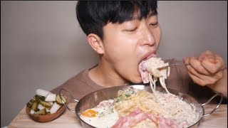 베이컨까르보나라 진짜 맛있습니다 리얼사운드 먹방 Bacon Carbonara Eating Sounds Mukbang Eating Show [upl. by Atalya]