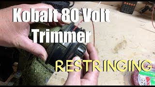 How to replace line for a Kobalt 80 Volt Trimmer  Restringing  WIND BACKWARDS FOR 2019 VERSION [upl. by Alexandria844]