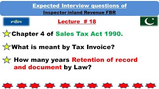 Chapter 4 of Sales Tax Act 1990 Tax Invoice interview questions of inspector inland revenue FBR [upl. by Herm]