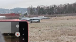 Royal Norwegian Airforce F16  DUAL TAKEOFF  Kjeller Airport NO [upl. by Coy200]