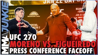 Brandon Moreno vs Deiveson Figueiredo 3 faceoff  UFC 270 press conference [upl. by Oivaf]