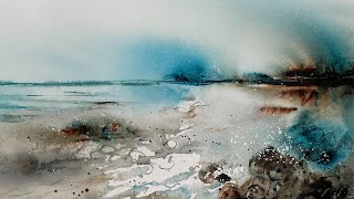 Atmospheric Abstract Watercolour Seascape Tutorial [upl. by Katt552]