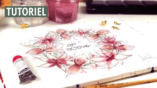 TUTO Couronne de fleurs  AQUARELLE facile  lâchez prise [upl. by Botnick373]