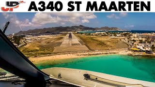 Pilotsview AIRBUS A340 Cockpit at ST MAARTEN [upl. by Dine26]