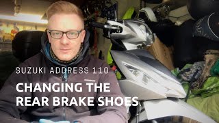 Suzuki Address 110  Changing the Rear Brake Shoes [upl. by Jemie402]