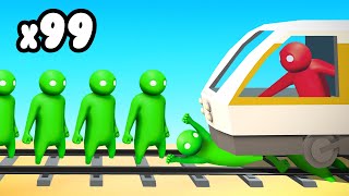 TRAIN vs 100 PLAYER HORDE Gang Beasts [upl. by Sophey]