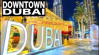 Downtown Dubai Complete Night Walk  4K  Dubai Tourist Attraction [upl. by Bortman]