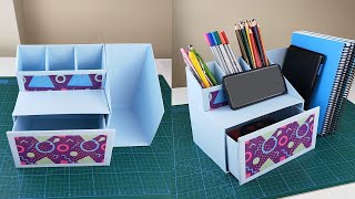 How to Make Desktop Organizer from Shoebox  DIY Desktop Organizer [upl. by Fachan]