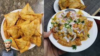 Aloo Samosa Chaat Recipe  Samosay Chanay Gravy Red Meethi Chutney [upl. by Bixby]