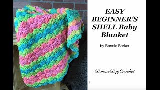 Easy Beginners Shell Baby Blanket by Bonnie Barker [upl. by Devaney]