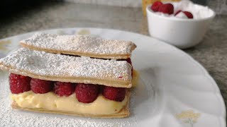 Raspberry Mille Feuille  Millefoglie  Using Custard Powder [upl. by Adnarem880]