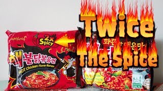 CHALLENGE  Samyang 2 x Spicy Chicken Ramen Nuclear Noodles A Food Review [upl. by Leahcimnaes]