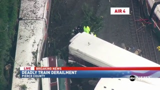 Train derails near Seattle Washington KOMOTV Coverage  ABC News [upl. by Derdlim]