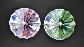 Origami BLUME Euro Geldschein GELD FALTEN  Money Origami FLOWER Tutorial DIY [upl. by Mcneely]