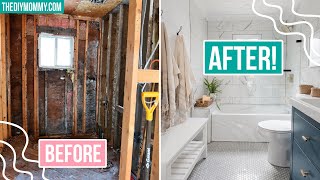 DIY Small Bathroom Renovation with EXTREME before amp after  Lake House Makeover  The DIY Mommy [upl. by Noseaj]