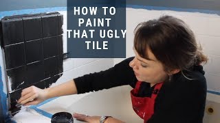 How to Paint Tile  Easy Bathroom Renovation [upl. by Aleris]