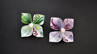 Wunderschöne Origami BLUME Euro Geldschein GELD FALTEN  Money Origami FLOWER Euro bills  Tutorial [upl. by Nollaf388]