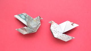 Schöne Origami VOGEL TAUBE Geldgeschenk GELD FALTEN  Money BIRD PIGEON  Tutorial by Euro Origami [upl. by Uriah]