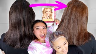 NO BLEACH Dying my mum’s Dark Hair to Light Brown using box dye [upl. by Tips125]