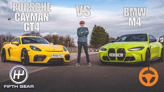 New BMW M4 vs Porsche Cayman GT4  Shootout  Fifth Gear [upl. by Eceerehs]