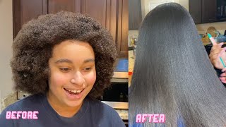 FROM CURLY TO STRAIGHT✨ Straightening Natural Hair Routine NO HEAT DAMAGE [upl. by Tingey548]